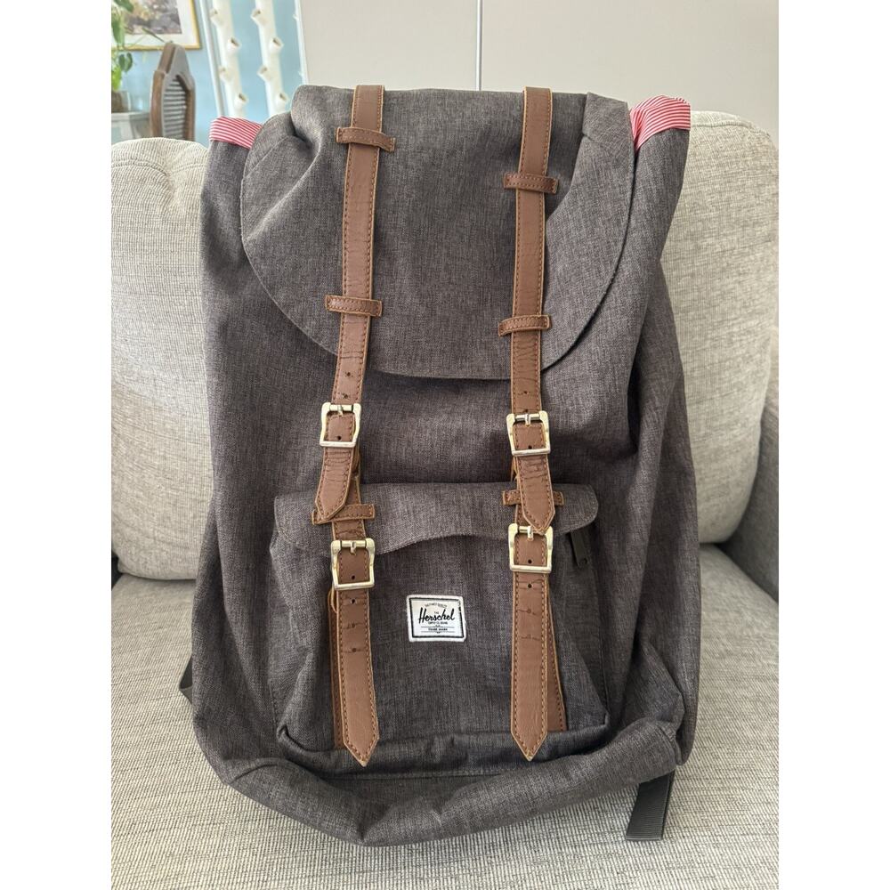 Herschel Supply Co. Little America backpack in a grey crosshatch leather straps